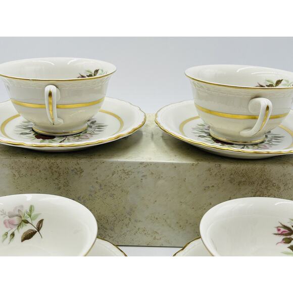 Royal Jackson Fine China Set Of 4 Teacup And Saucer Flower W/ Gold Trim - Picture 5 of 12